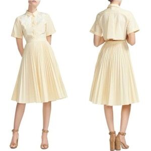 Maje Rivers Dress Embroidered Cutout Poplin Pleated Size 1 US Small Short Sleeve